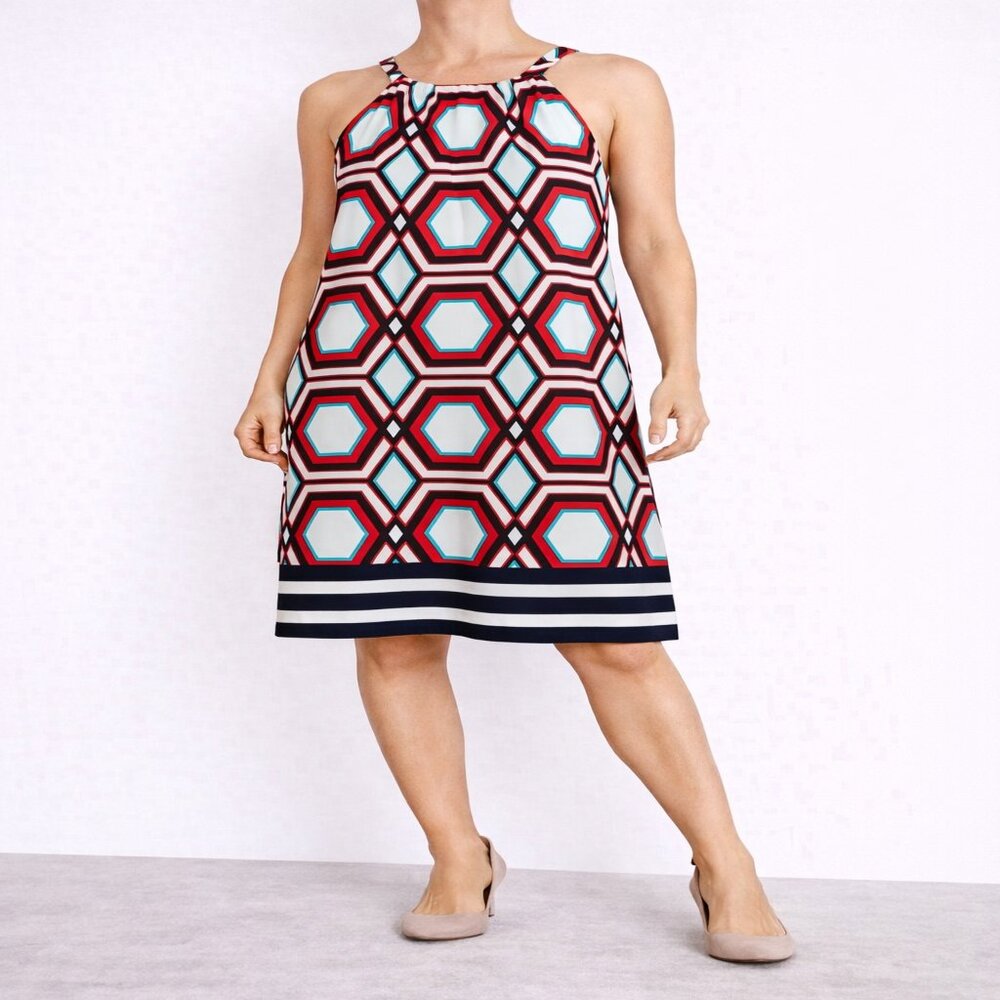 Crown & Ivy‎ Womens Medium Geometric Hexagon Print Halter Dress